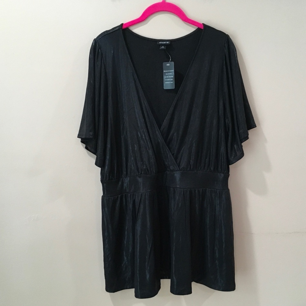 Torrid Women's Black Shine Faux Wrap Top Plus Size 2X Festival Party New